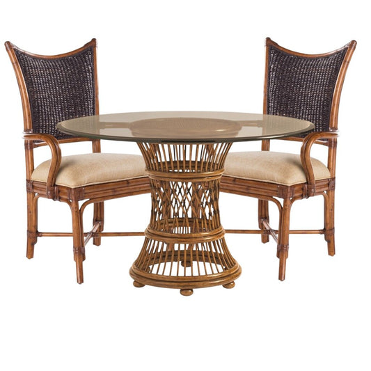 Tommy Bahama Aruba 48" Glass Top Rattan Dining Table w/ 4 Island Estate Mangrove Chairs