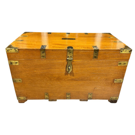 19th C. English Brass Bound Camphor Wood Campaign Trunk 31Lx18Wx18H