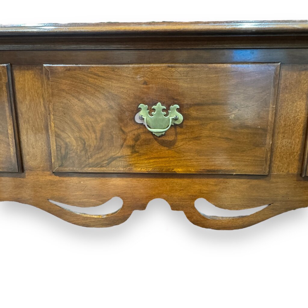 Vintage Solid Mahogany Queen Anne Style Three Drawer Sideboard/ Buffet/ Console w/ Brass Pulls 72Lx19Wx34H
