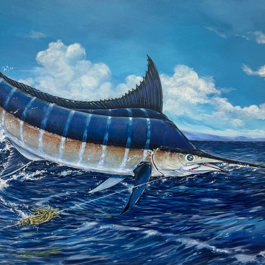 Hooked Marlin Oil Painting by: World-Class Gamefish & Wildlife Artist J. Suroviec 53Lx41H