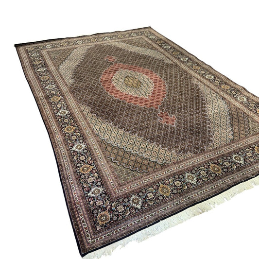 Extra Fine Geometric Tabriz Persian Hand-Knotted 8x12 Wool Silk Area Rug