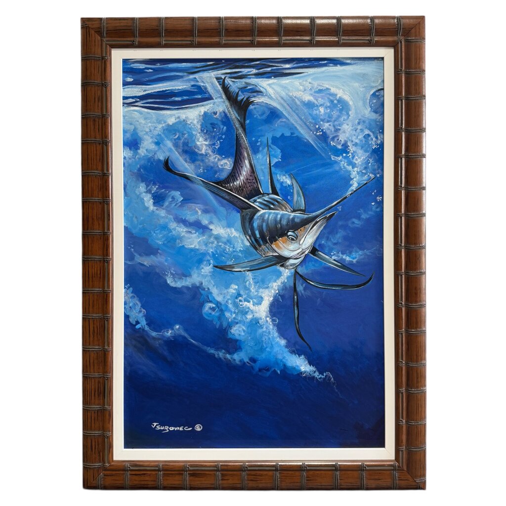 Sailfish "Free Jumper" Oil on Canvas by Listed Artist Joe Suroviec 31x43