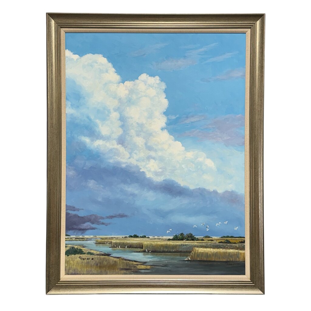 "Cloud Parade" Florida Marsh Landscape Original Oil on Canvas by Listed Artist Joe Suroveic 43Lx55H