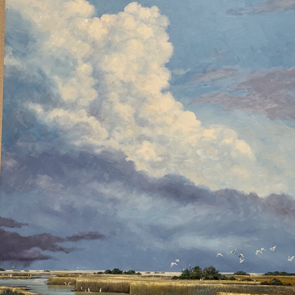 "Cloud Parade" Florida Marsh Landscape Original Oil on Canvas by Listed Artist Joe Suroveic 43Lx55H