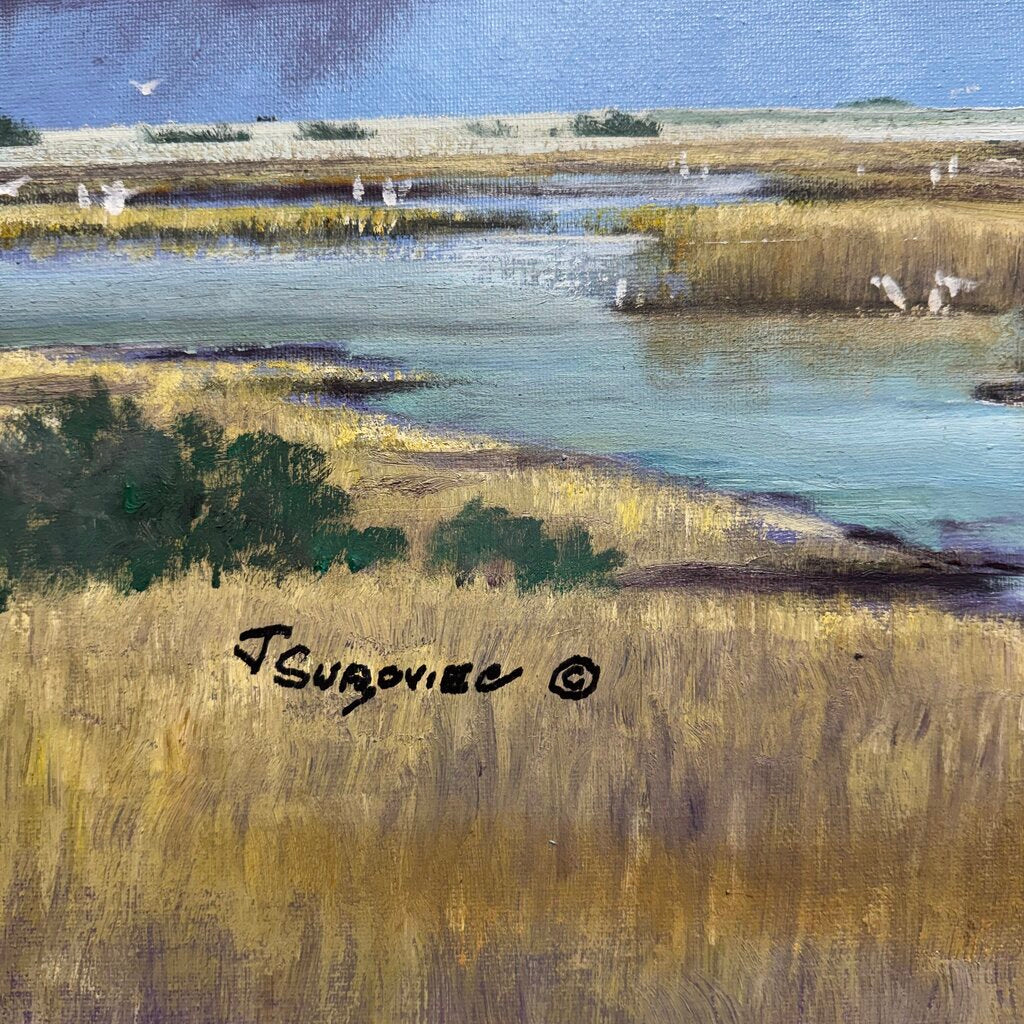 "Cloud Parade" Florida Marsh Landscape Original Oil on Canvas by Listed Artist Joe Suroveic 43Lx55H