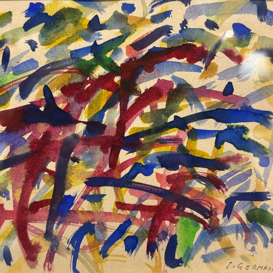 Mid-Century Modern Original 1960 Watercolor on Paper by Listed Artist Jacques Germain 13.5Lx12H