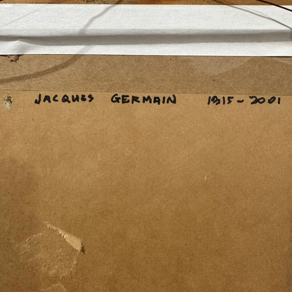 Mid-Century Modern Original 1960 Watercolor on Paper by Listed Artist Jacques Germain 13.5Lx12H