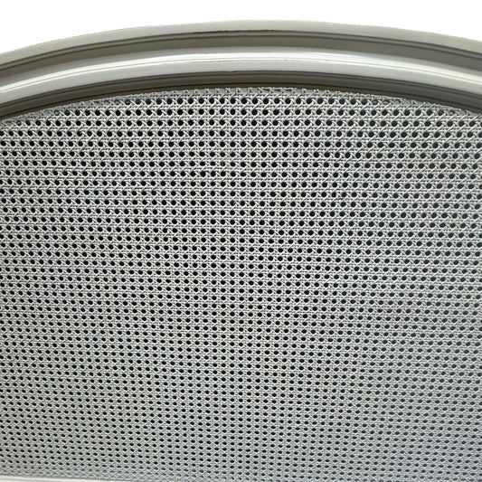 White Coastal French Country Distressed King Headboard w/ Arched Cane Panel 80Lx60H