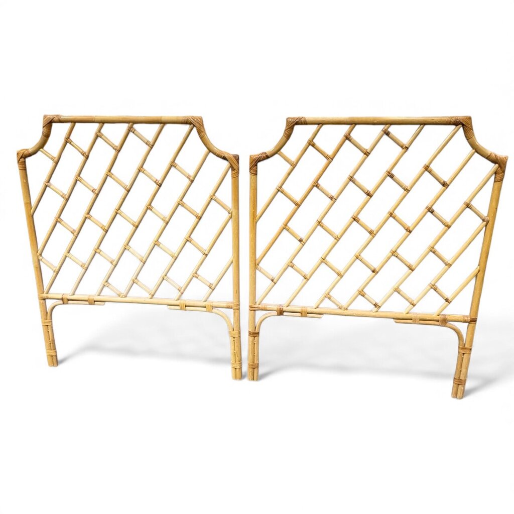Pair of Vintage Hollywood Regency Woven Bamboo Twin Headboards 39Wx48H