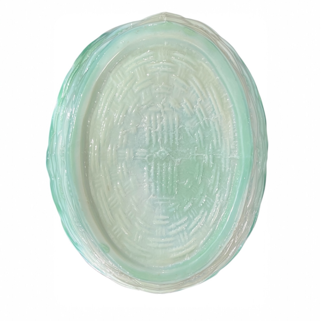 Jadeite Glass Hen on a Nest Candy Dish 8Lx7Wx7.5H