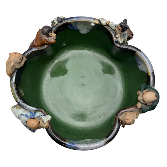 Antique Japanese Sumida Gawa Pottery Bowl 8"Dia