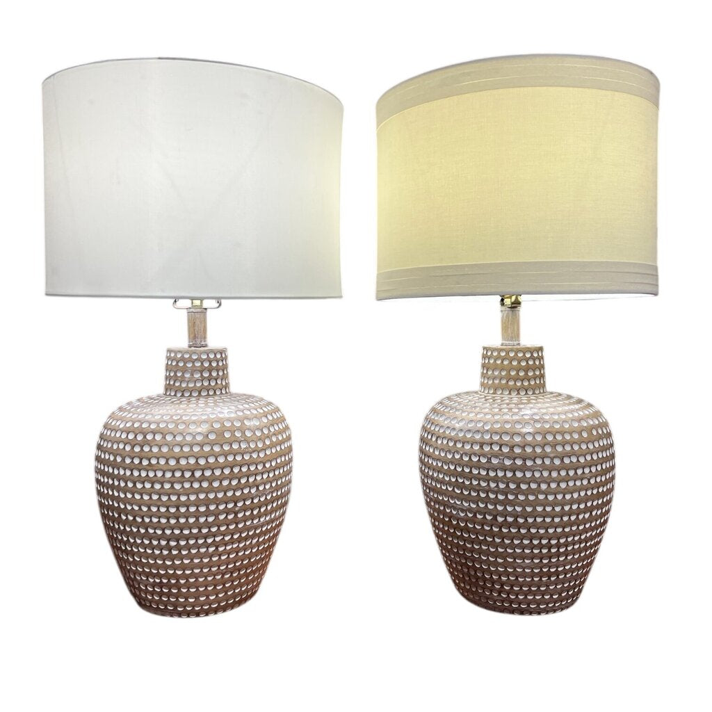 Pair of Polkadot Cream Beige Lamps 14Wx27H