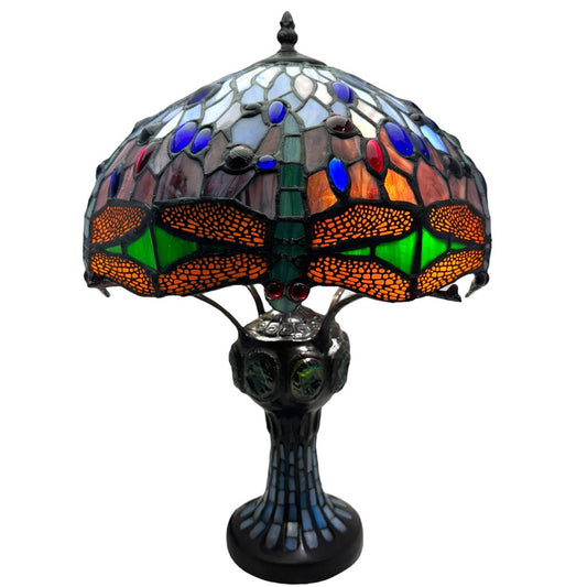 18" High Hanginghead Dragonfly Slag / Stained Glass Tiffany Styled Table Lamp 13Wx18H