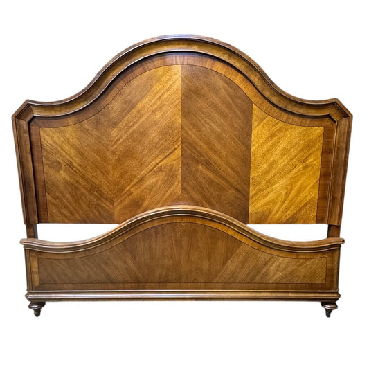 Dark Wood King Sized Inlaid Bed w/ Matching Two Drawer Nightstands