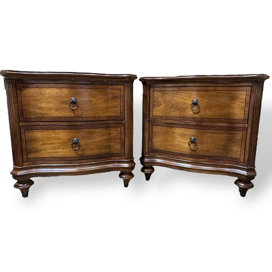Pair of 2 Drawer Dark Wood Inlay Nightstands 29Lx18Wx27H