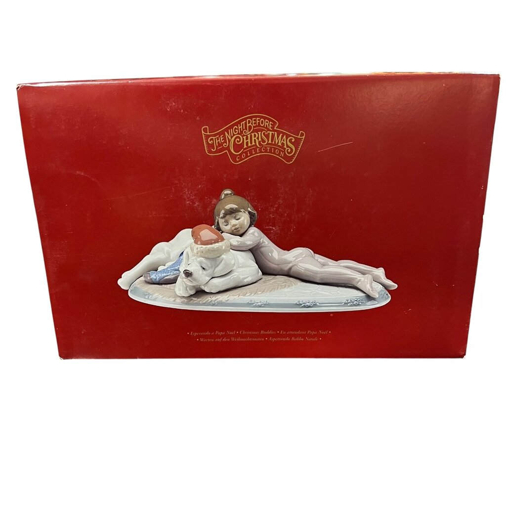 Lladro Porcelain Christmas Figurine #6673 "Christmas Buddies" w/Box 9.5Lx6.5Wx4H