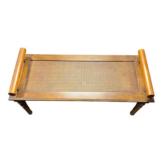 Solid Teak Wood Bench w/ Cane Top 42Lx17Wx20.5H
