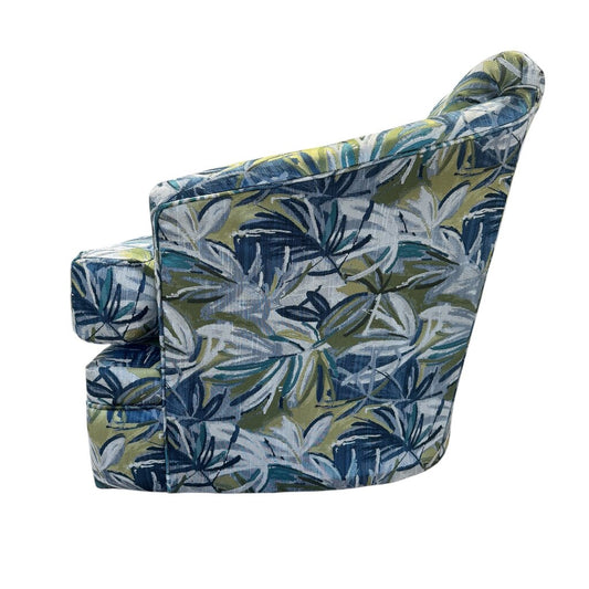 Custom Upholstered Swivel Barrel Chair Color: Nisa Teal by: Stanley Chair Co. Made in FL