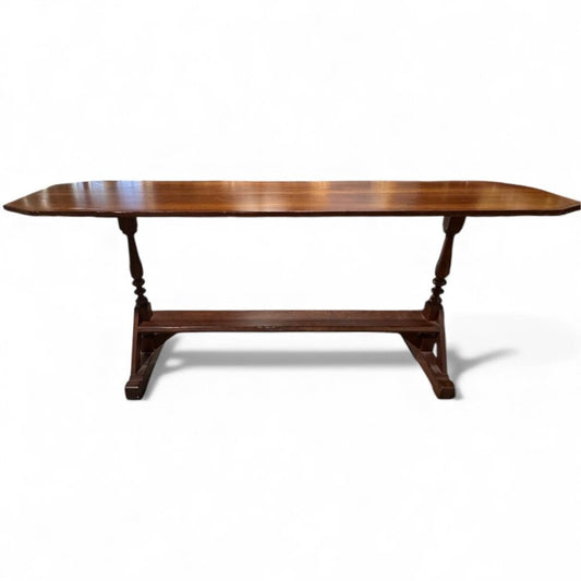 Vintage Baker Milling Road French Country Solid Mahogany Narrow Entry/ Sofa/ Library Trestle Table 80Lx20Wx32H