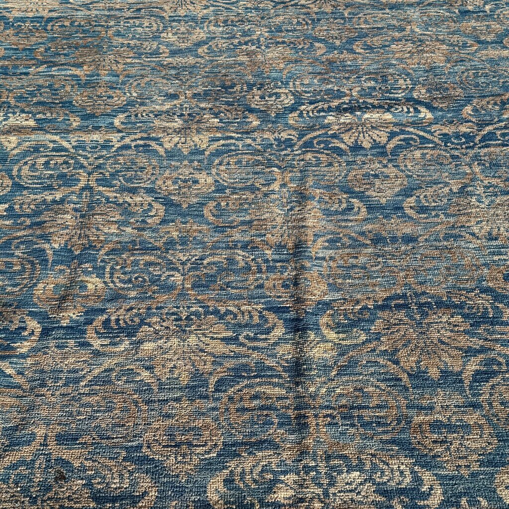 Pakistan Peshawar Oriental Hand-Knotted Wool Rug Geometric Florial Pattern w/ Blues & Beige 10x14