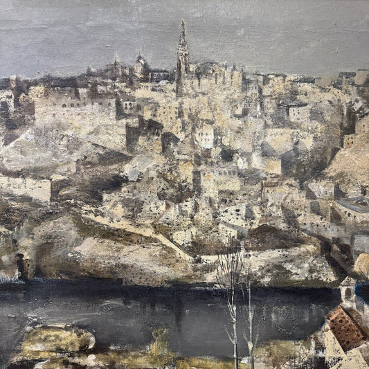 Madrid, Spain Cityscape MCM Oil Painting on Canvas by: Jose Beulas (Spanish 1921-2017) 49Lx32H