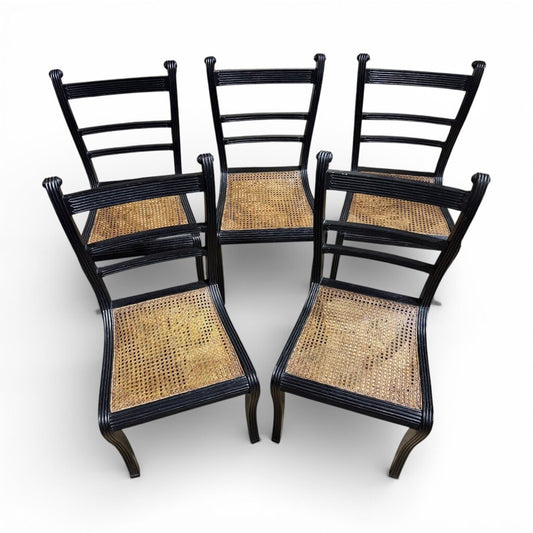 Black Regency Style Caned Mahogany Dining Chairs Set of 5 19Lx18Wx38H