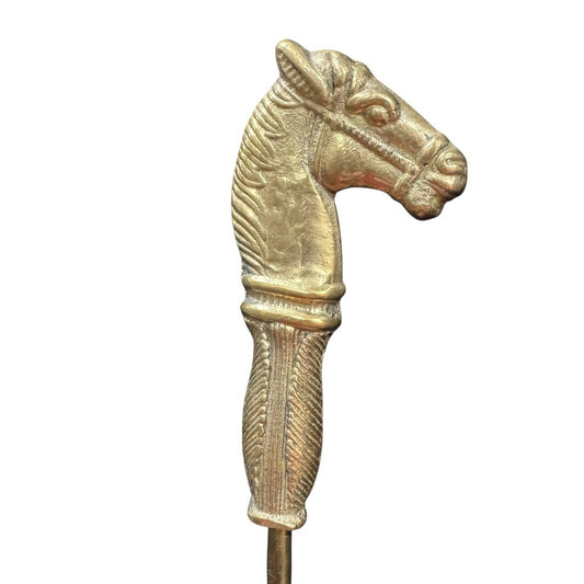 Vintage Solid Brass Shoehorn w/ Horse Head Handle 20" Long