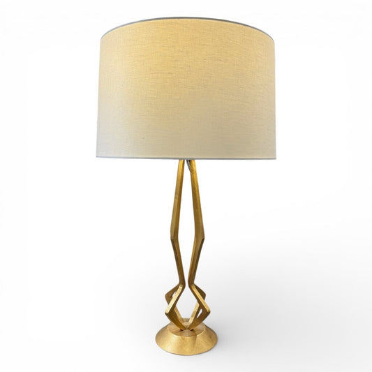 Vintage Visual Comfort MCM Brutalist Style Gold Gilded Table Lamp w/ Linen Shade 31" tall