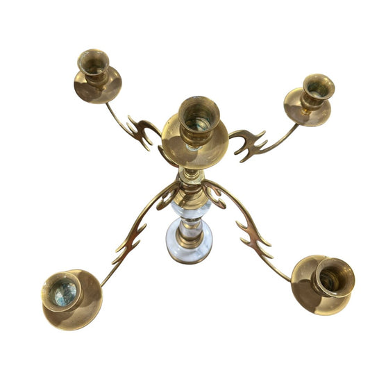 Vintage Italian Marble & Brass Candle Stick Holder w/ 5 Candles