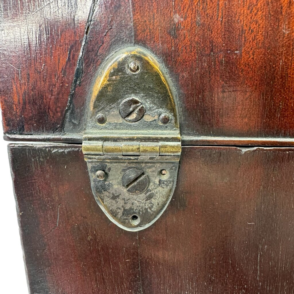 Late 18th Century English Mahogany Knife Cutlery Box w/ Sterling Silver Emblem Converted to 4 Piece Decanter Set (no key) 9.5Lx10x15.5H