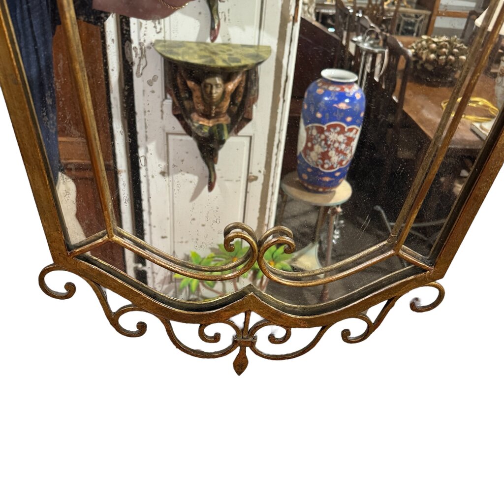 Pier Luigi Colli Art Deco Style Gold Gilt Wrought Iron Wall Mirror 20Lx27H