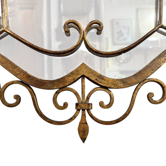 Pier Luigi Colli Art Deco Style Gold Gilt Wrought Iron Wall Mirror 20Lx27H