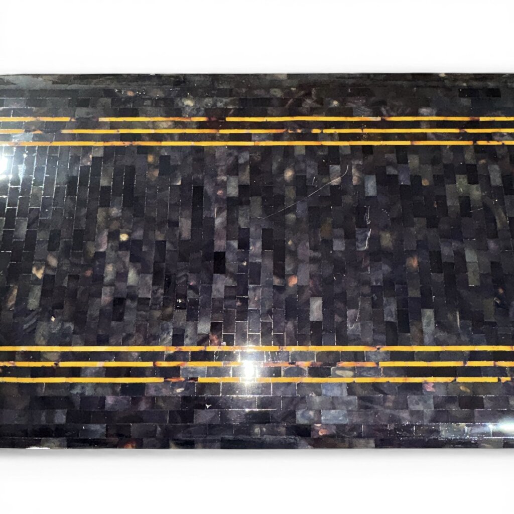 Tommy Bahama Royal Kahala Mystic Console Features a Pan-Asian Chinese Chippendale Design with a Leather-Wrapped Rattan Base and a Black Penn Shell Top 67Wx18Dx36H