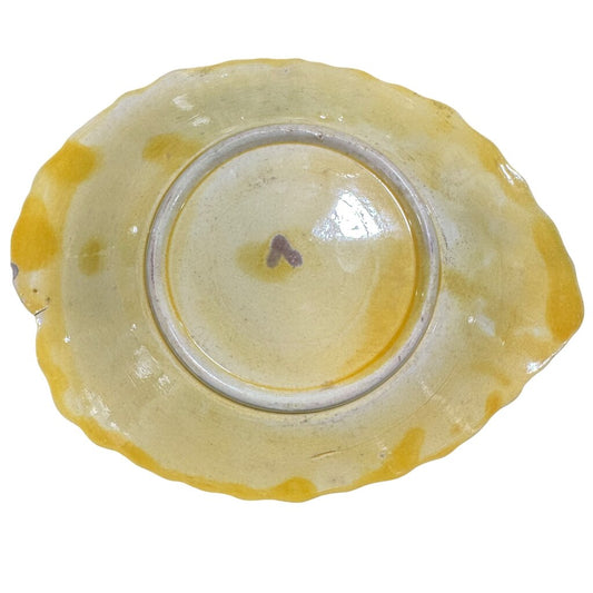 Majolica Begonia Leaf Plate, Green Pink Yellow circa 1900's 10Lx8W