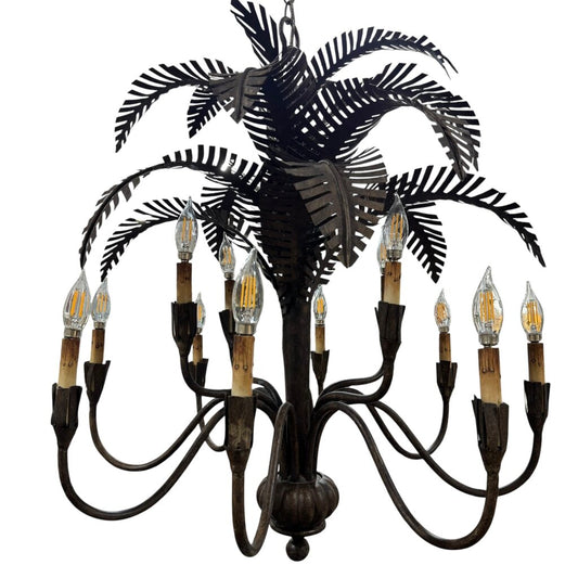 Vintage Currey & Co for Tole 5 Light Iron Palm Tree Chandelier 24Wx24H
