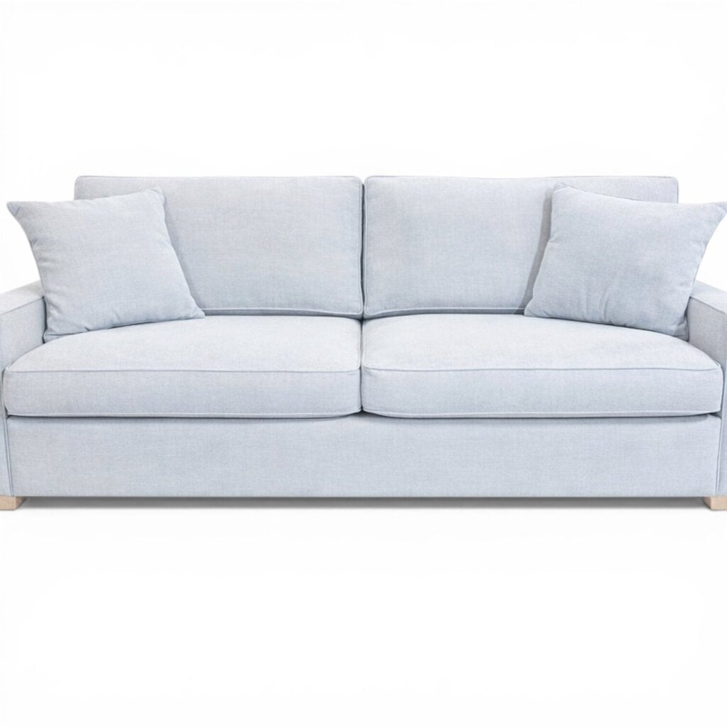 Capris Furniture Estate Sofa (E5020) Nomad Oxford Light Pale Blue Chenille Upholstery Crypton Fabric Made in FL 85Lx36Wx37H