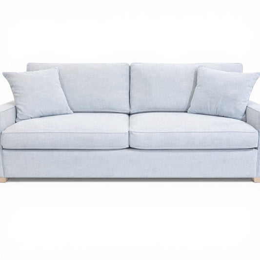 Capris Furniture Estate Sofa (E5020) Nomad Oxford Light Pale Blue Chenille Upholstery Crypton Fabric Made in FL 85Lx36Wx37H