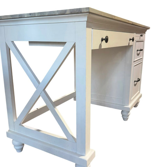 White Coastal 3 Drawer Desk