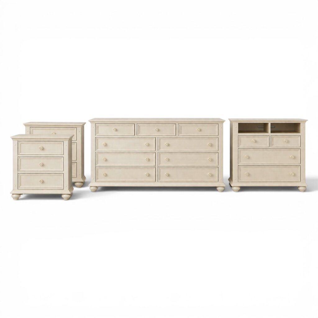 Solid Wood Bedroom Set - 2 Nightstands, Media Chest & Dresser