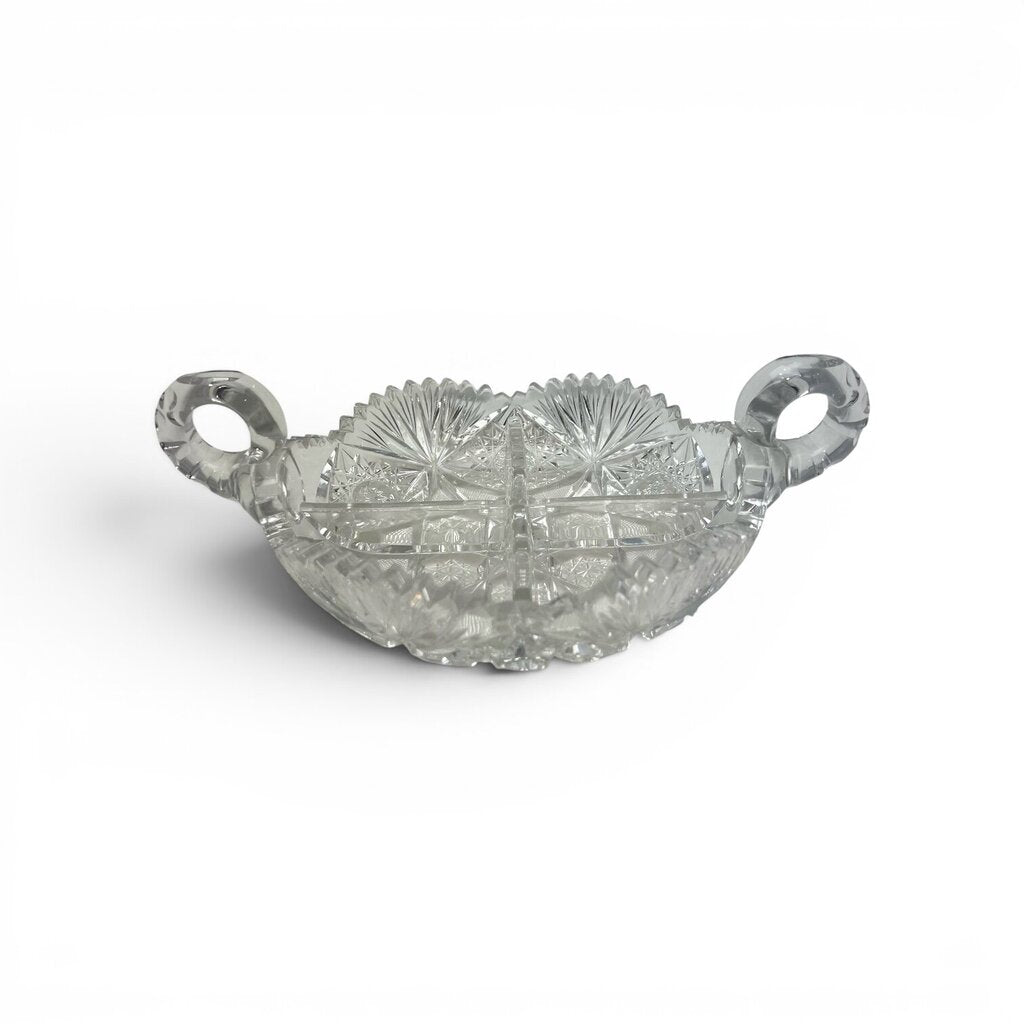 Waterford Crystal Divided Serving Bowl w/ Double Loop Handles