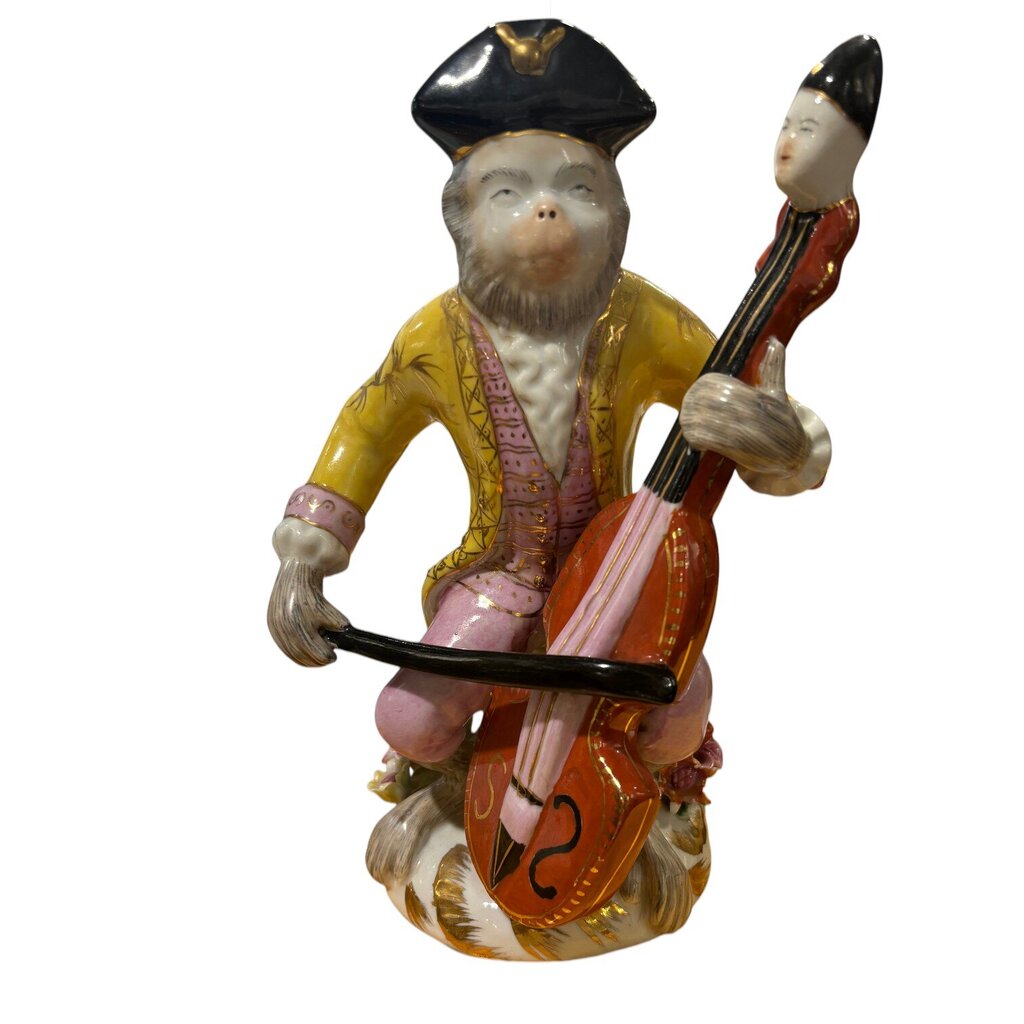 Pair of Porcelain Monkey Musician Figurines 12Lx10Wx11H