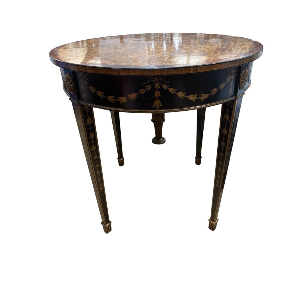 Vintage Painted Circle Accent Table w/ Burlwood Top 28Lx28Wx28H