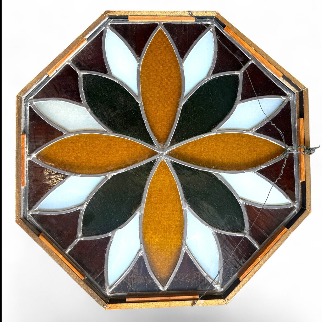 Vintage Stained Glass Window Panel – Floral Geometric Design 19x19