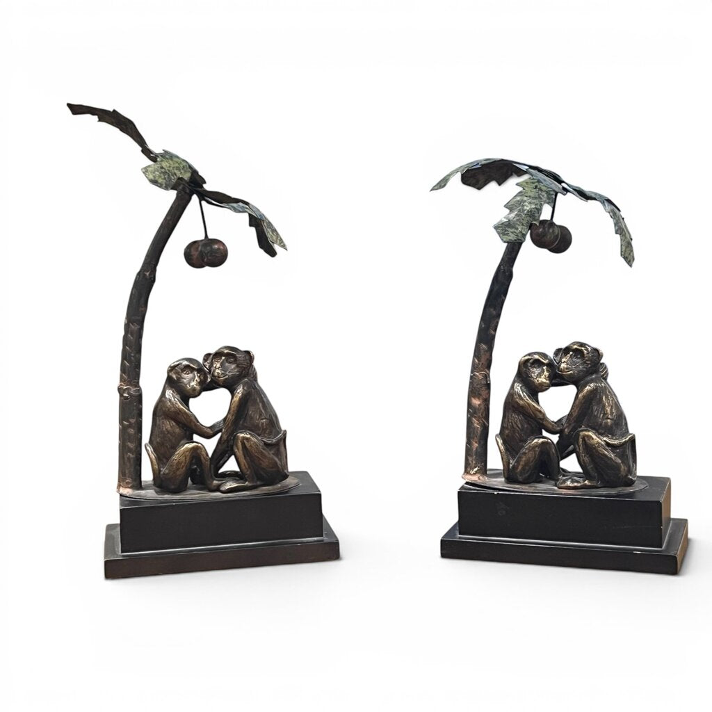 Pair of Monkey Under Palm Tree Bookends 6Lx2Wx6H