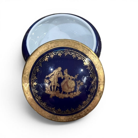Cobalt Blue Limoges Porcelain Trinket Dish 3Lx3Wx1H