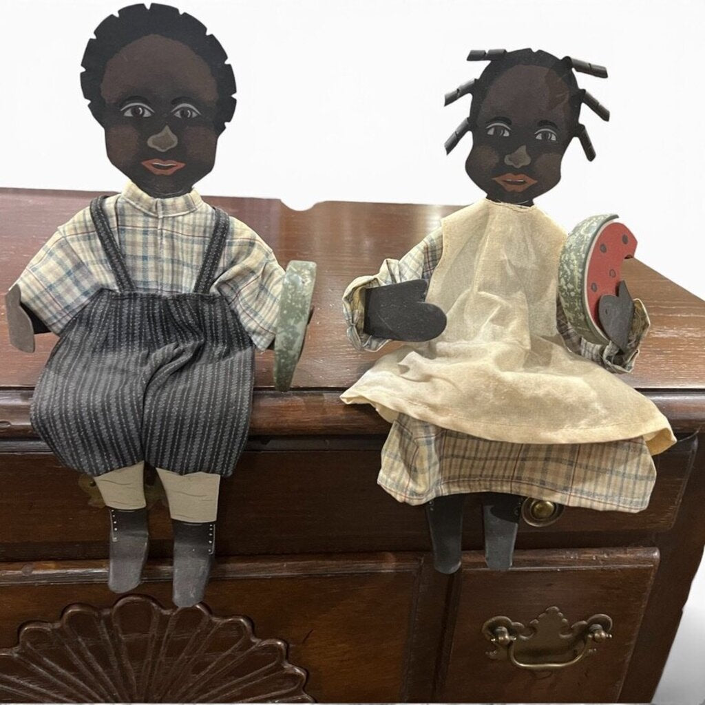Vintage Afrcian-American Folk Art Shelf Sitter Doll Pair - Handcrafted Character Figures 6x4x11 Single