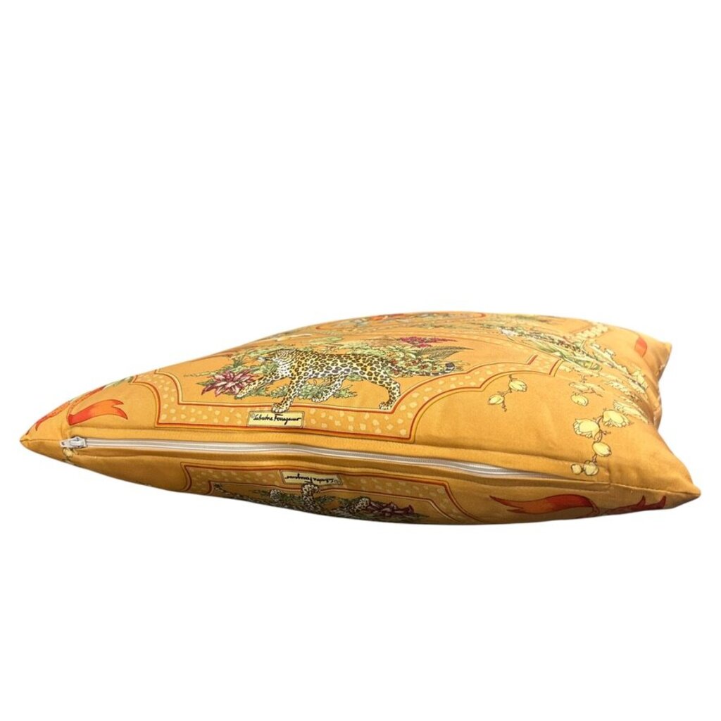 Rare Vintage Salvatore Ferragamo Safari Silk Scarf Pillow w/ Camel Ground 16"x16"
