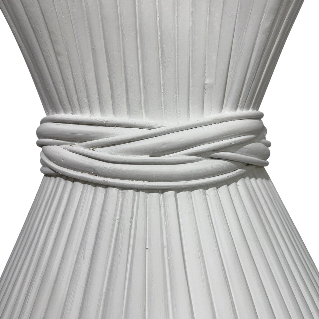 Vintage McGuire Sheaf of Wheat Rattan Table Refreshed in White Finish w/ 36 or 42 Glass 26Lx26Wx29H