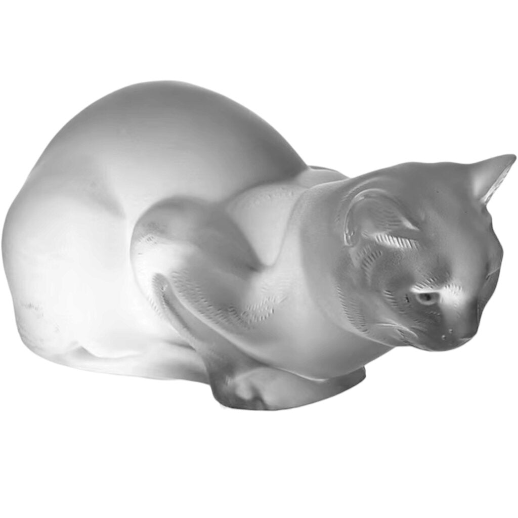 Lalique Crouching Cat Frosted Crystal Figurine 9Lx5Wx4.5H (underpriced due to small flea bites on one side of the crystal) Crystal Weighs 9 lbs