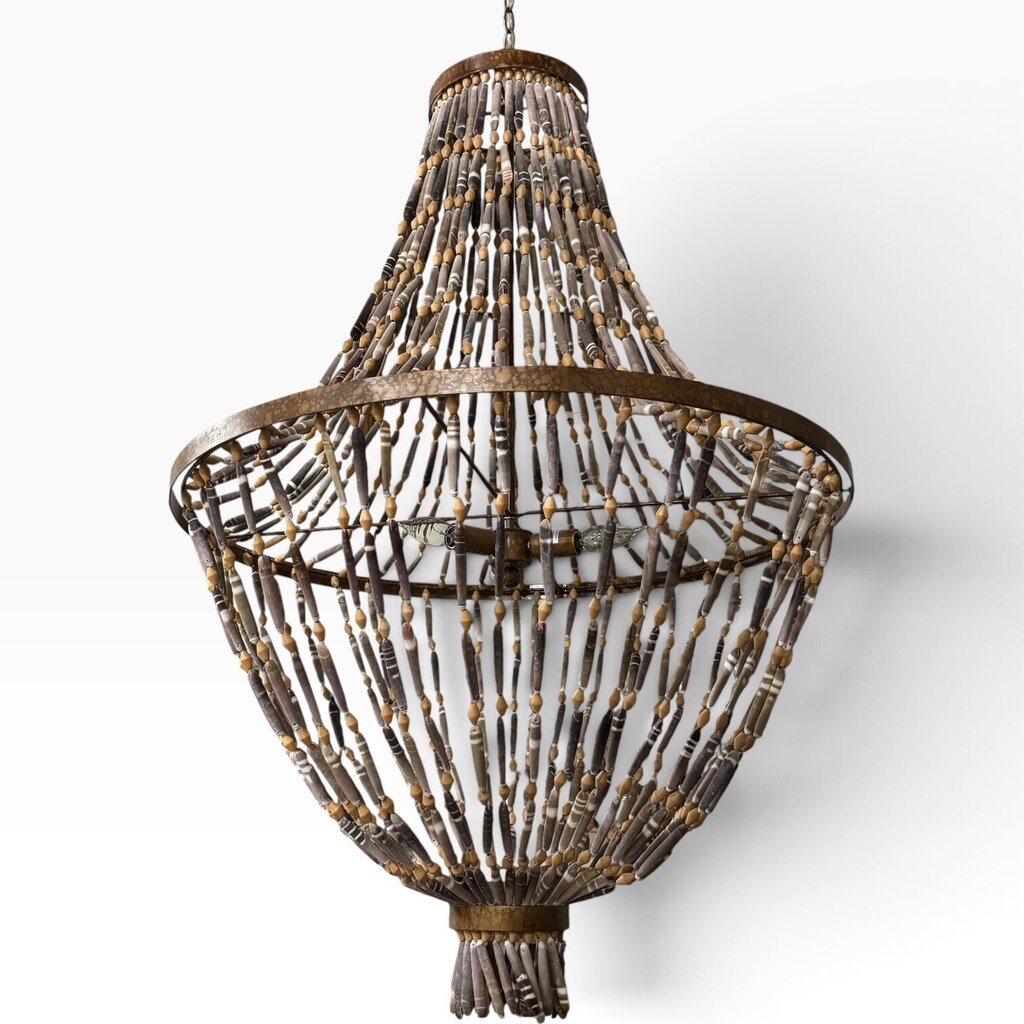 Large Empire Style Natural Sea Urchin Spine Coconut Wood Chandelier 30Lx30Wx42H